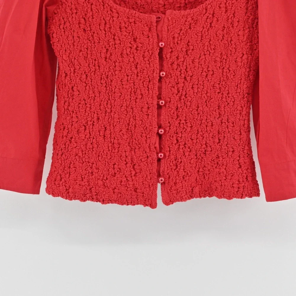By Anthropologie Smocked Cardigan Size XS Red Button Up Puff Sleeve‎ Top Boho